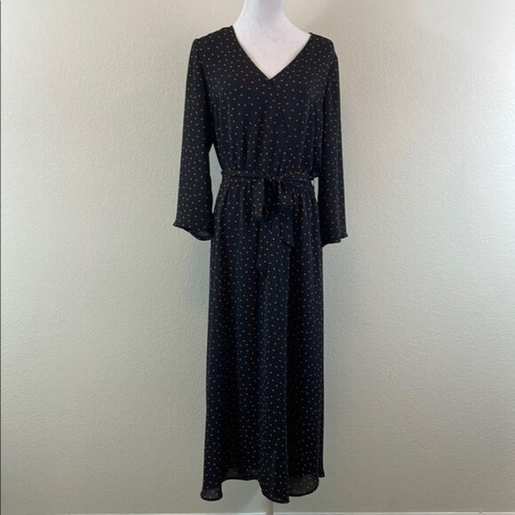 J Jill Black/Orange Polka Dot V-neck Long Sleeve Maxi Dress M - Picture 1 of 9